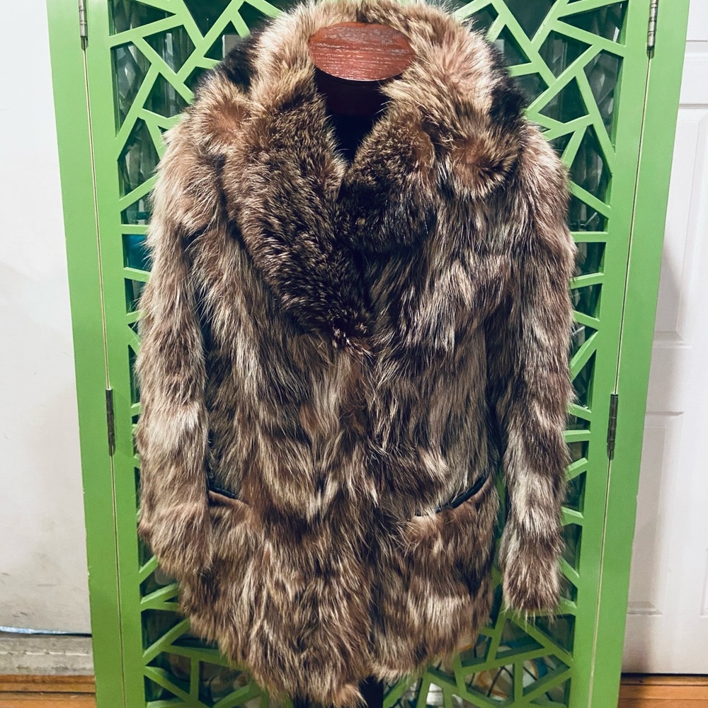 Roy H Bjorkman for Pierre Cardin Coyote Fur Coat w/ Fox Fur Collar